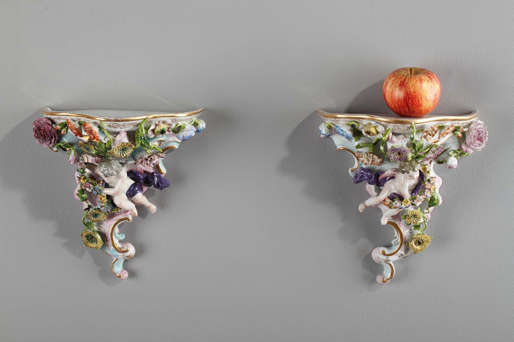 Pair of Small Rococo Wall Consoles in the Style of Meissen Manufacture 12