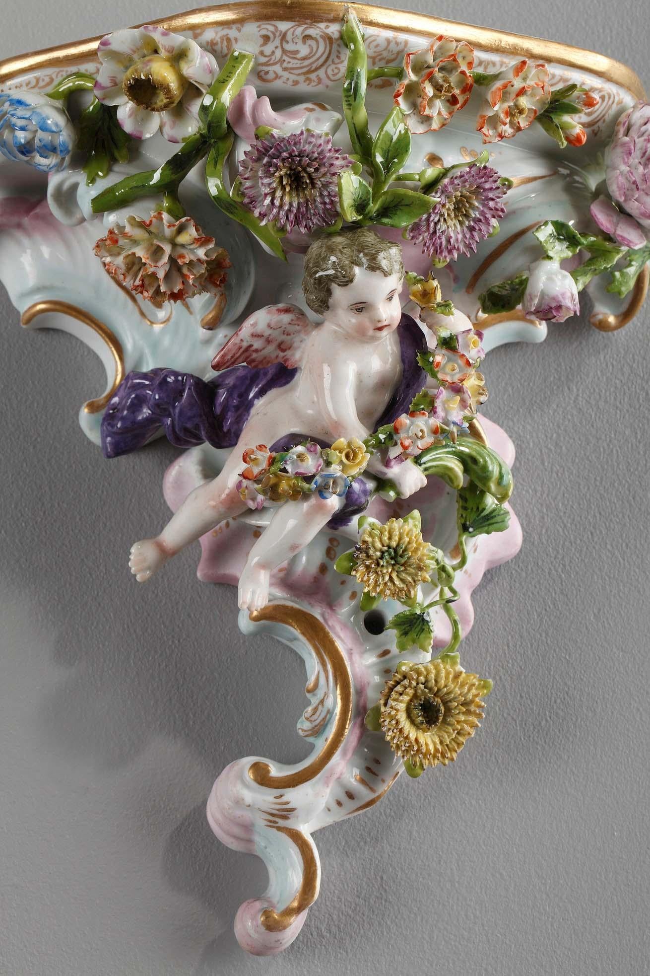 Pair of Small Rococo Wall Consoles in the Style of Meissen Manufacture 1