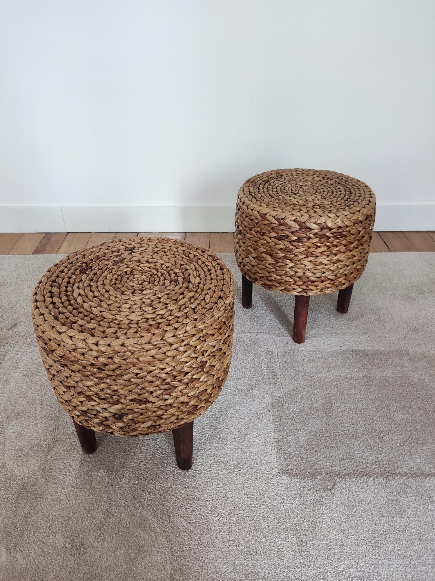 French Pair of small rope stools  For Sale
