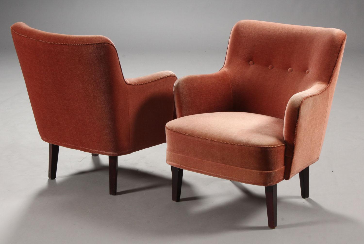 Scandinavian Modern Pair of Small Rose-Colored Armchairs