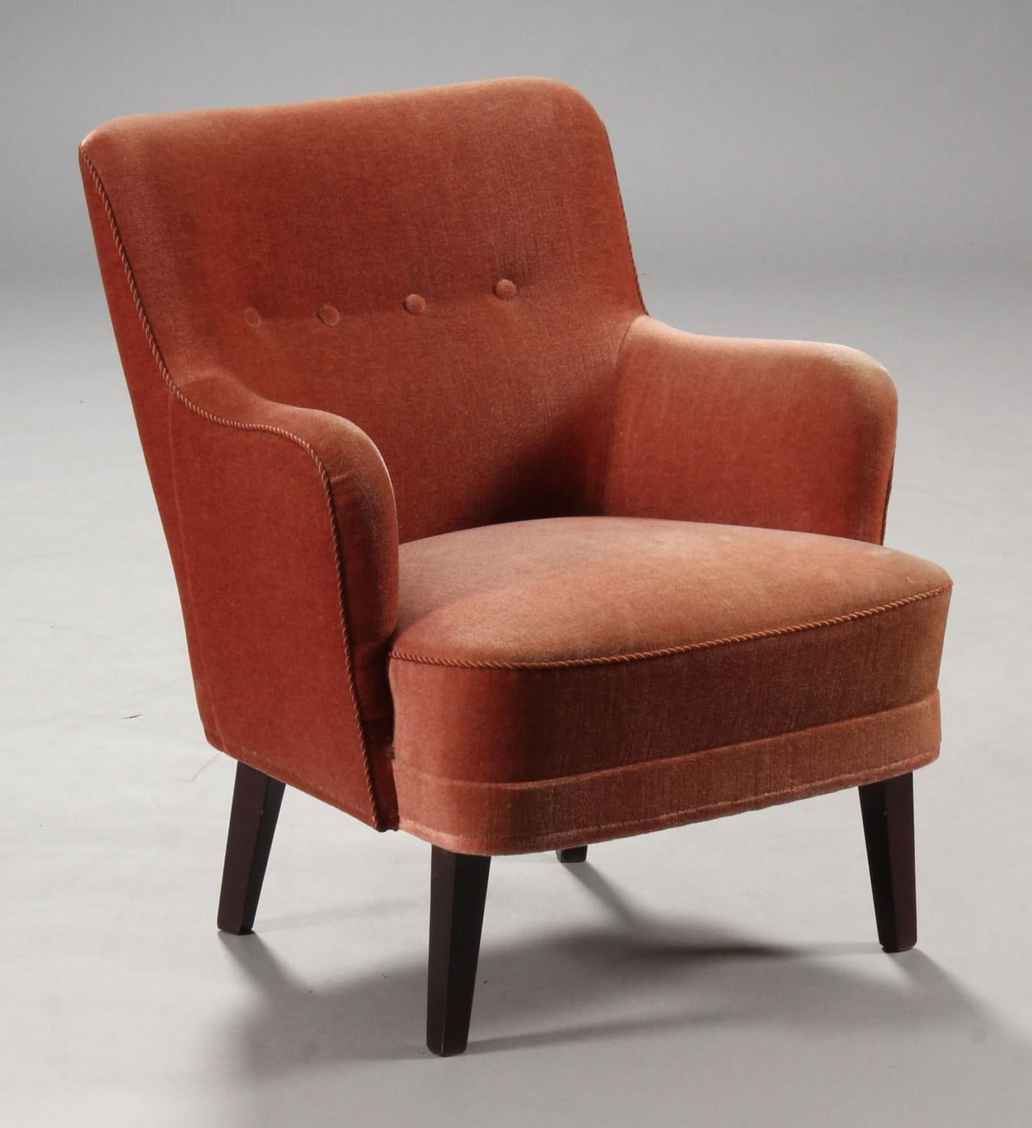 Danish Pair of Small Rose-Colored Armchairs