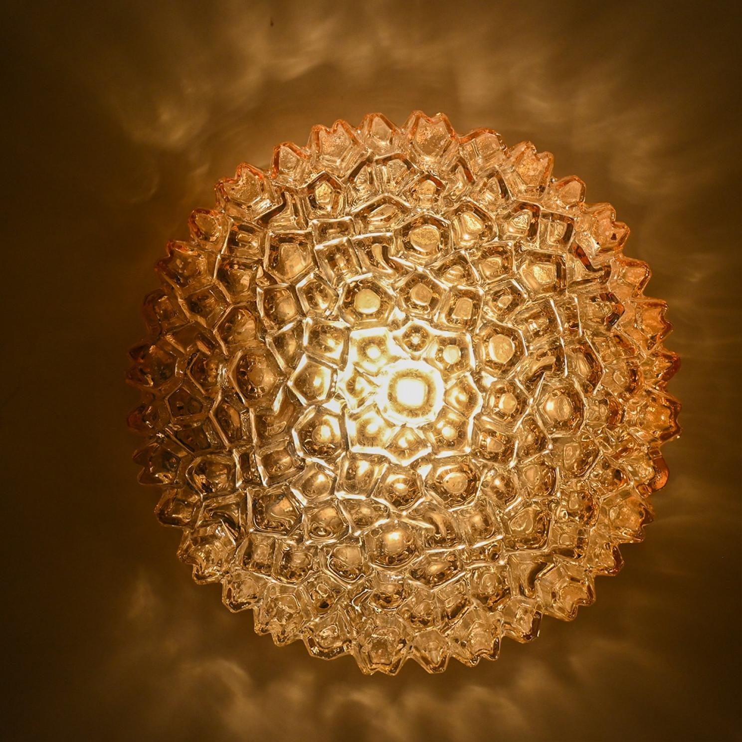 Pair of Small Round Clear Textured Glass Wall Light, Limburg For Sale 8