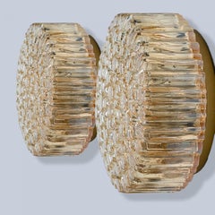 Pair of Small Round Clear Textured Glass Wall Light, Limburg