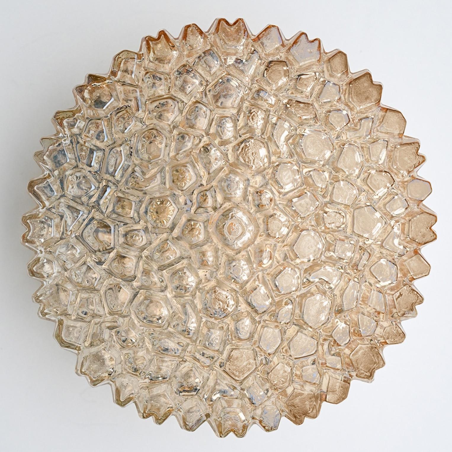 German Pair of Small Round Clear Textured Glass Wall Light, Limburg For Sale