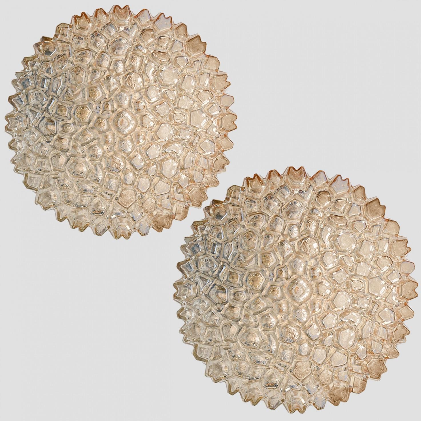 Other Pair of Small Round Clear Textured Glass Wall Light, Limburg For Sale