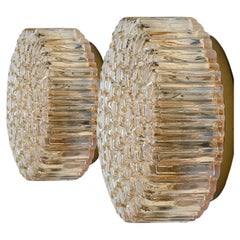 Pair of Small Round Clear Textured Glass Wall Light, Limburg