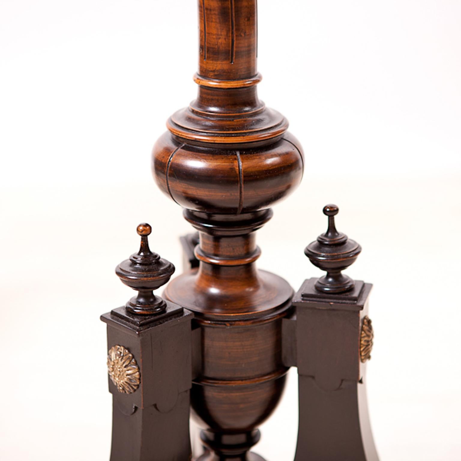 Pair of Small Round French Napoleon III Ebonized Side Tables w Marquetry, c 1870 1