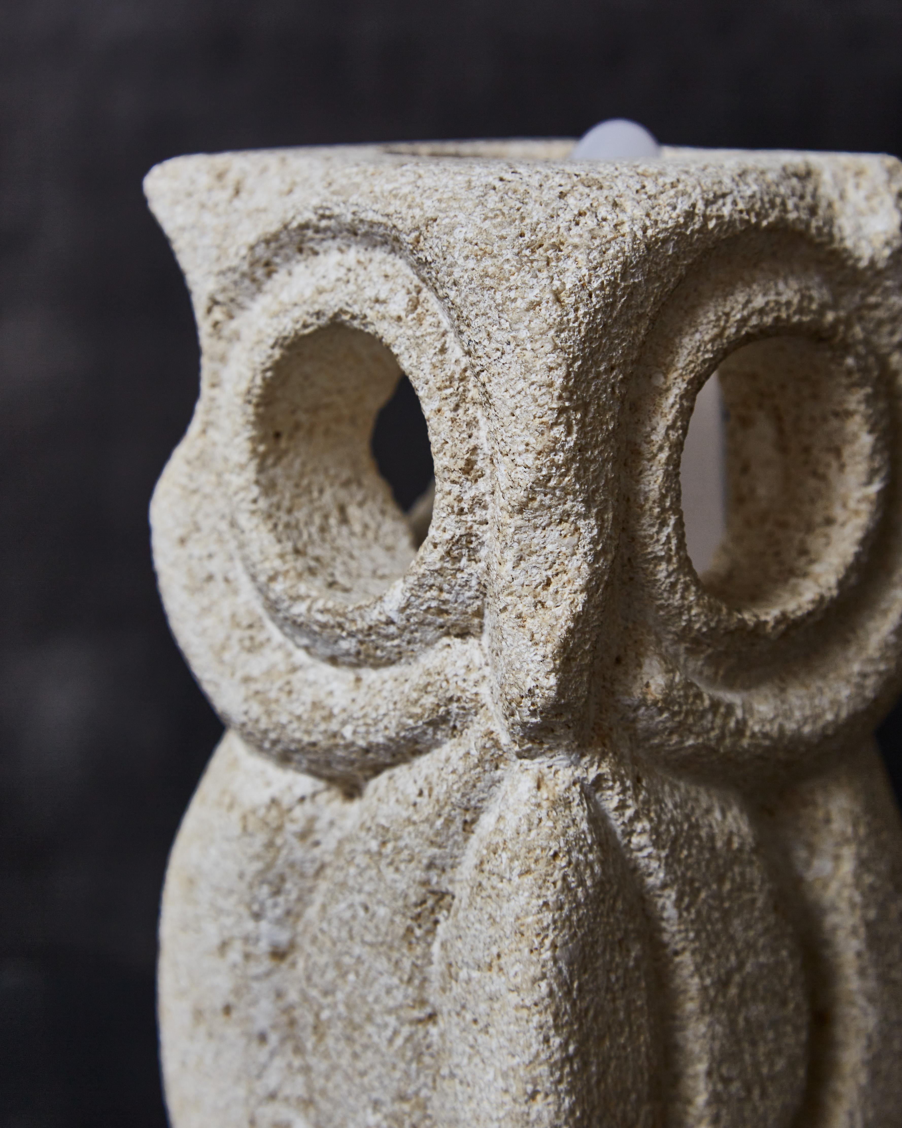 Mid-Century Modern Pair of Small Sandstone Owls Table Lamps by Albert Tormos