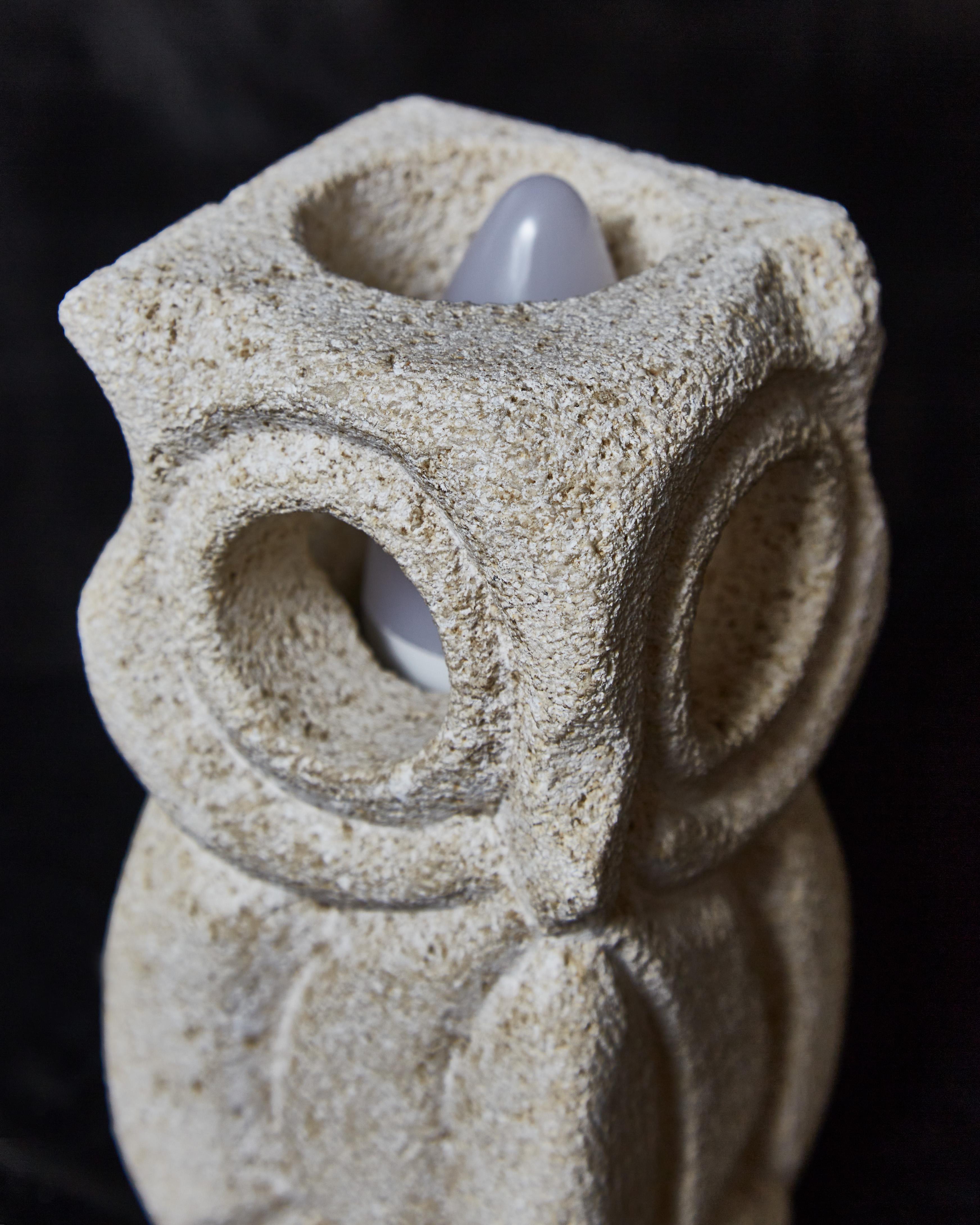 French Pair of Small Sandstone Owls Table Lamps by Albert Tormos