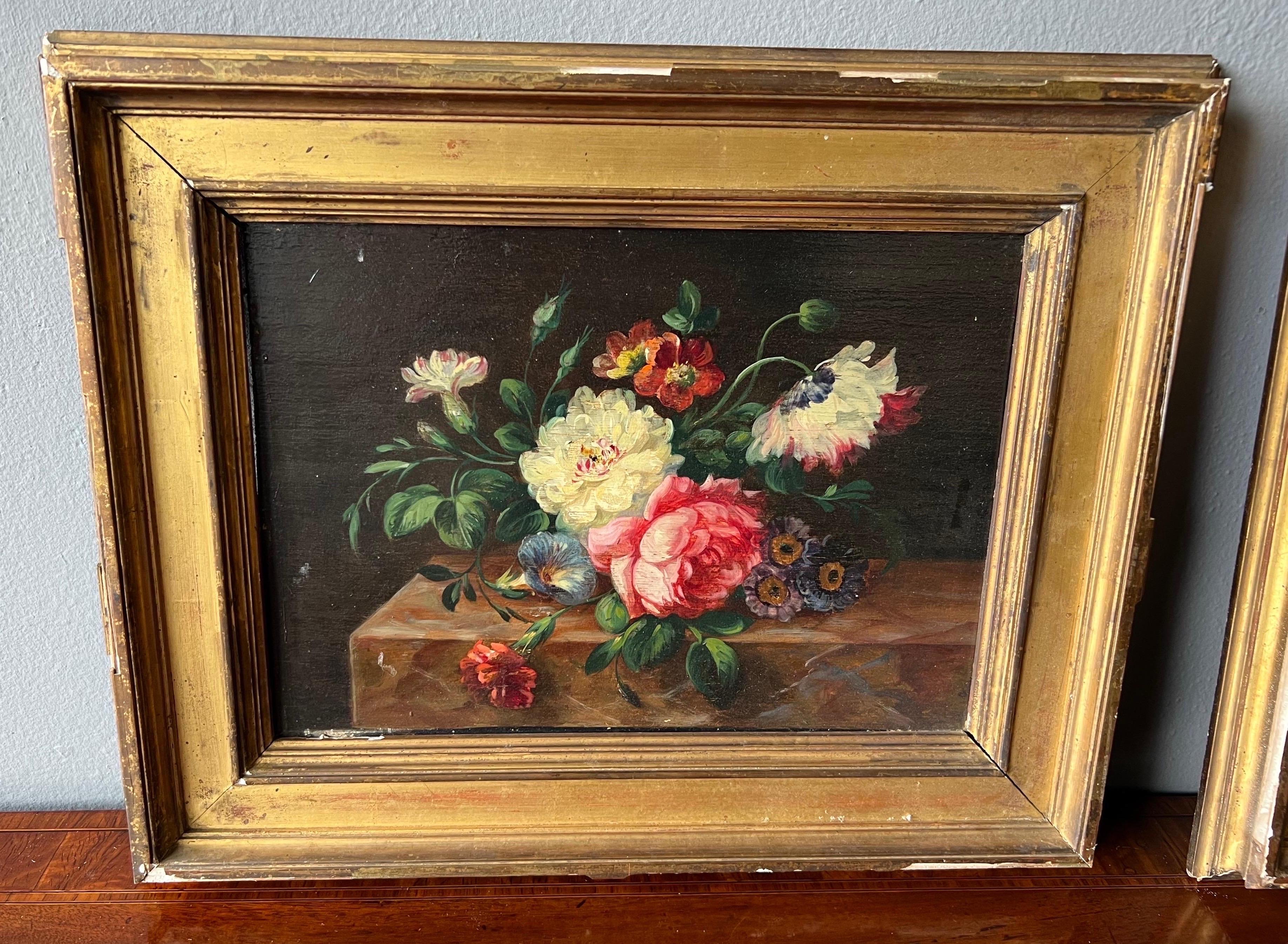 Belgian Pair of Small Scale 18th-19th Century Flemish School Still Life Oil on Boards