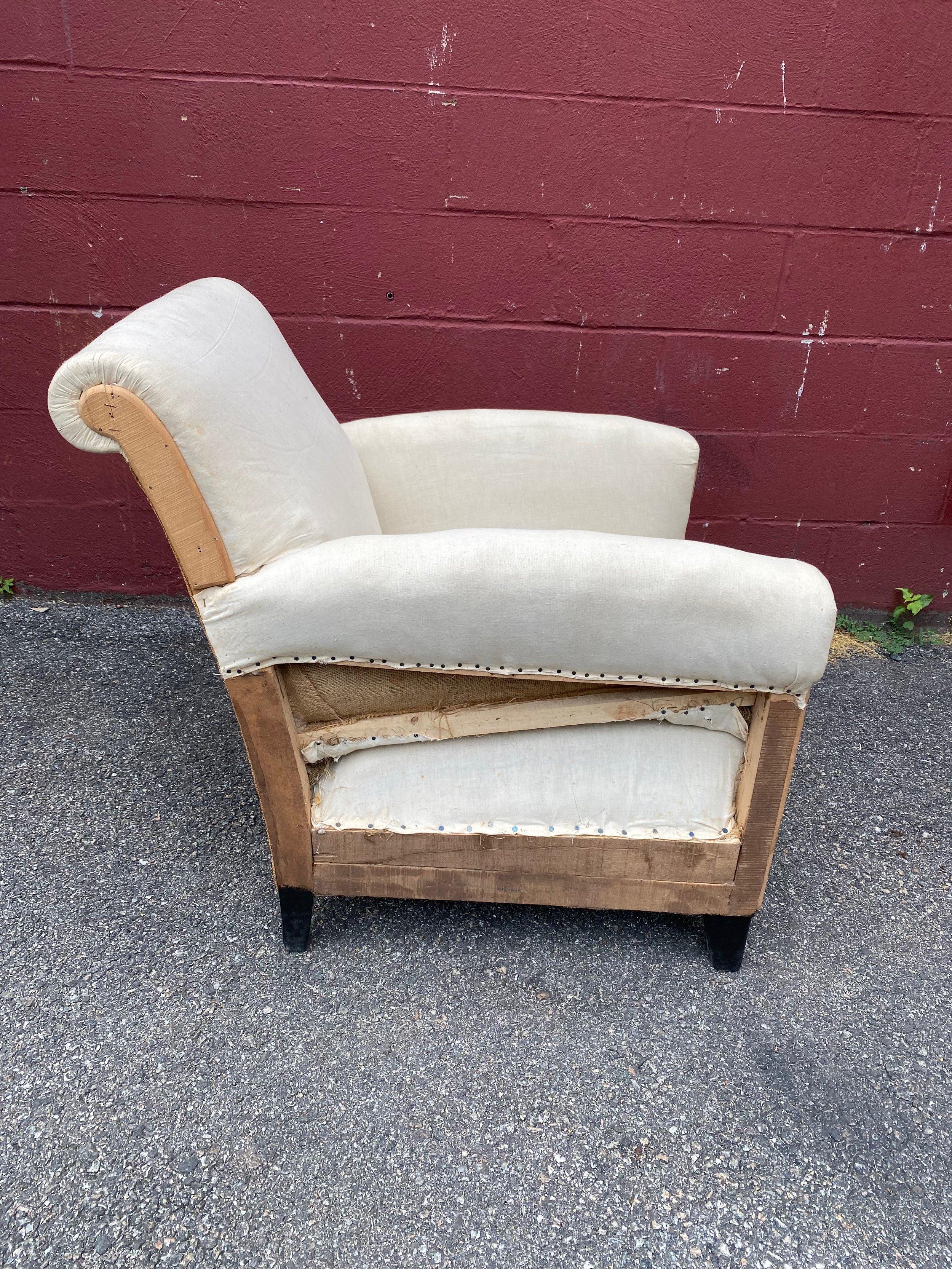 Upholstery Pair of Small Scale 1950s French Mid Century Modern Club Chairs in Muslin