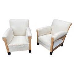 Retro Pair of Small Scale 1950s French Mid Century Modern Club Chairs in Muslin