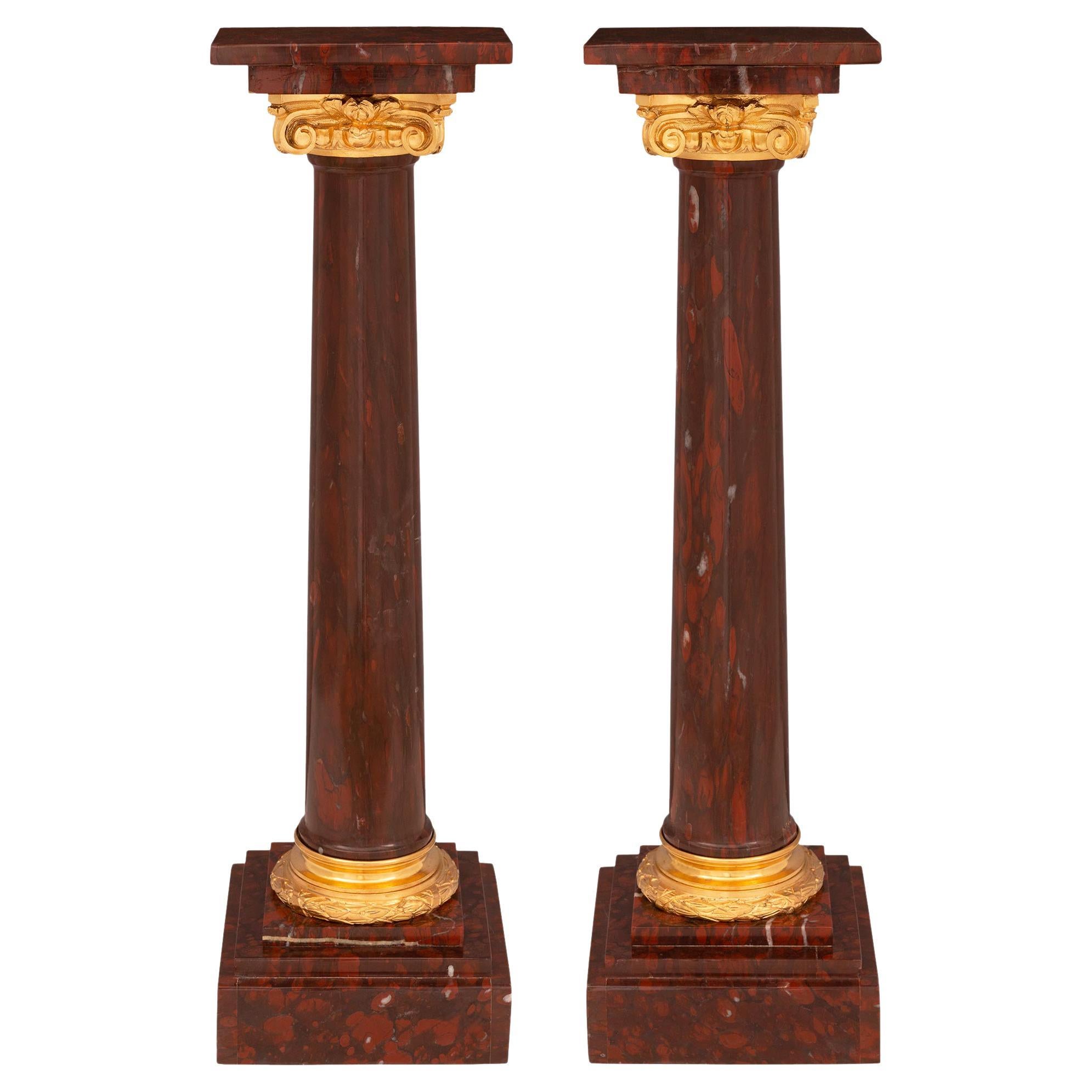 Pair of Small Scale 19th Century Louis XVI Style Marble and Ormolu Columns For Sale