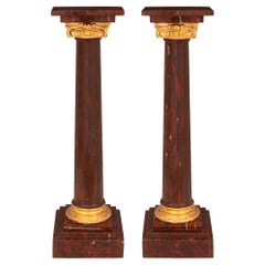 Antique Pair of Small Scale 19th Century Louis XVI Style Marble and Ormolu Columns