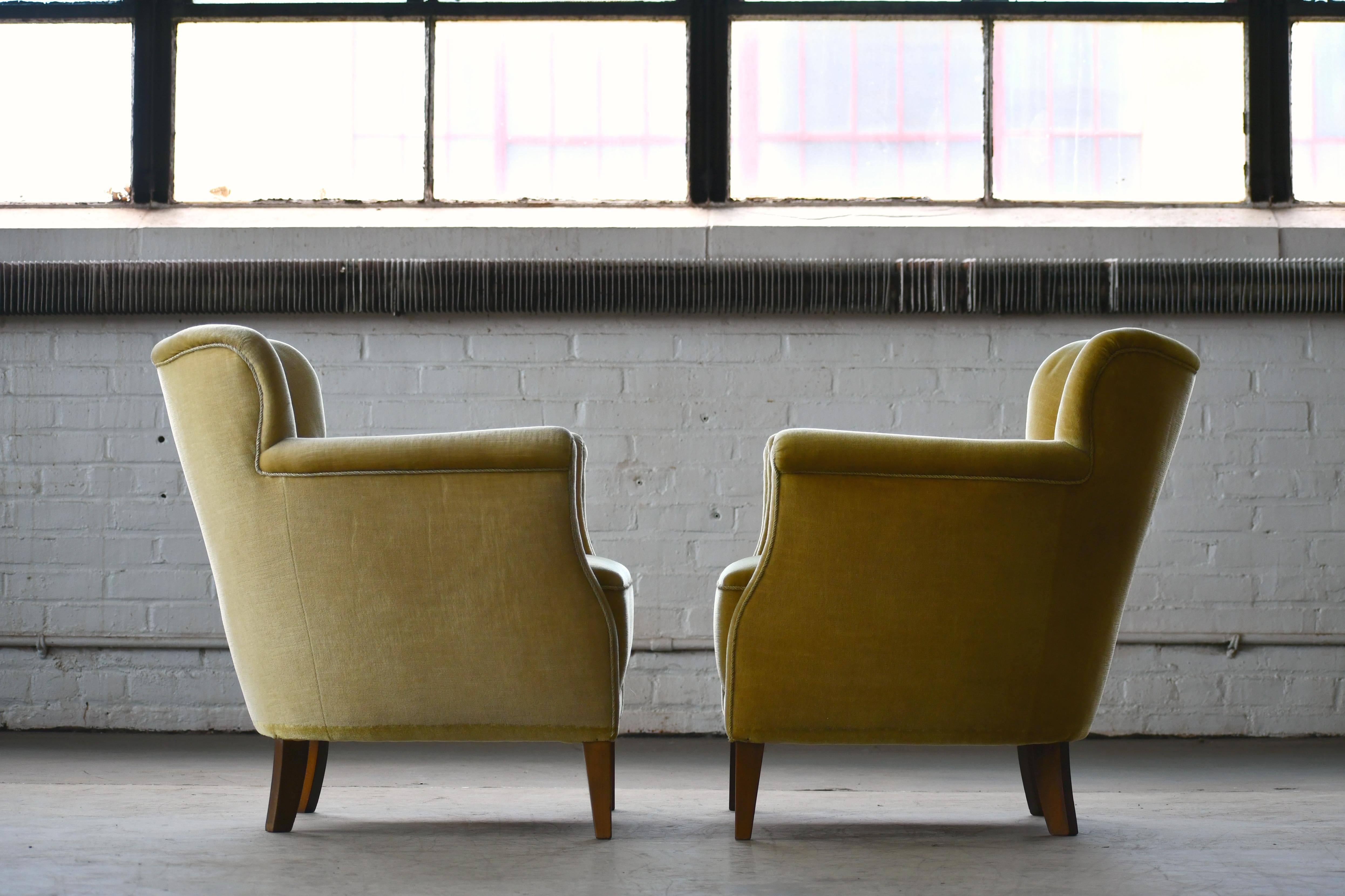 Mid-Century Modern Pair of Small Scale Danish Lounge Chairs in Mohair, Denmark, 1950