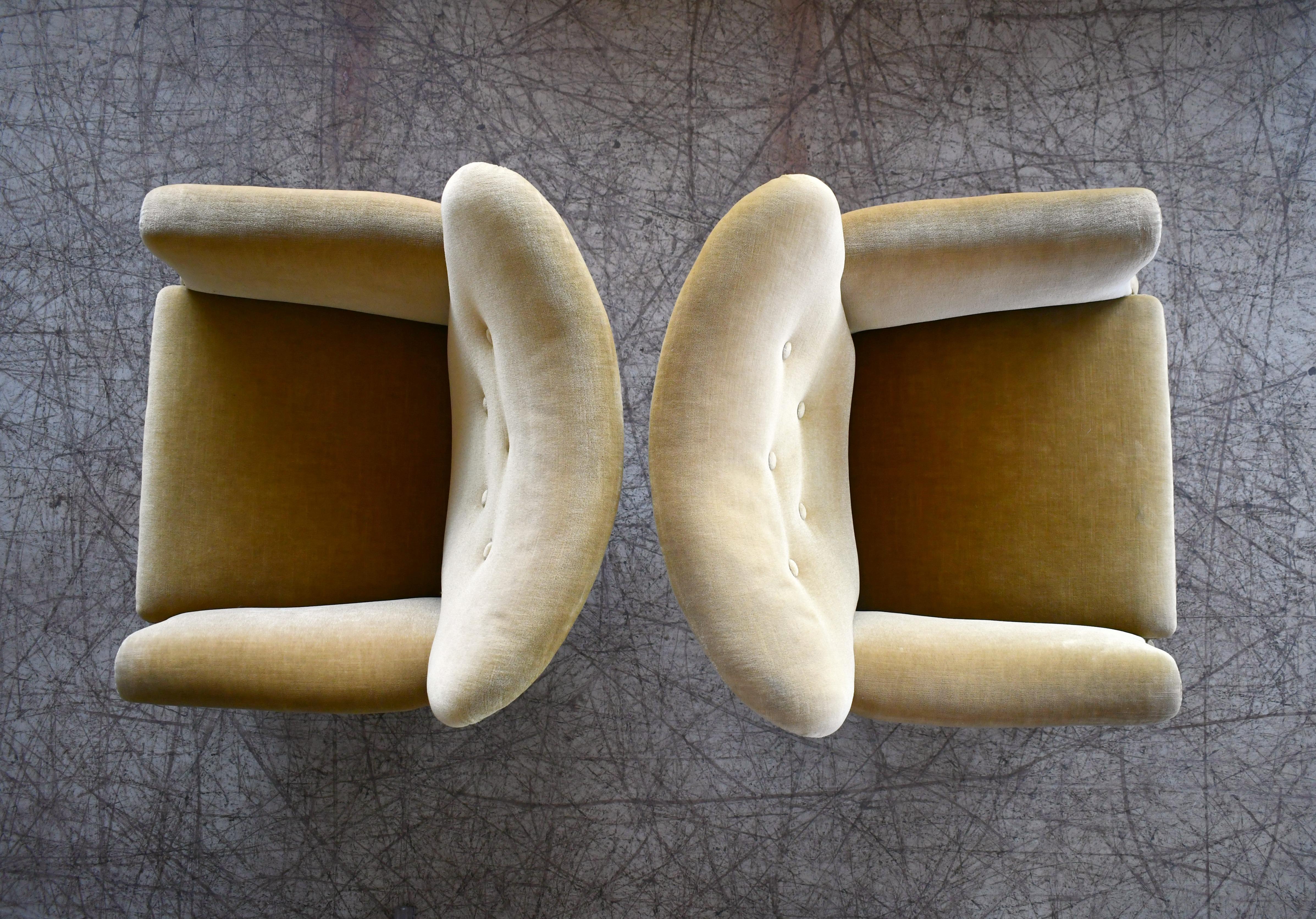 Mid-20th Century Pair of Small Scale Danish Lounge Chairs in Mohair, Denmark, 1950