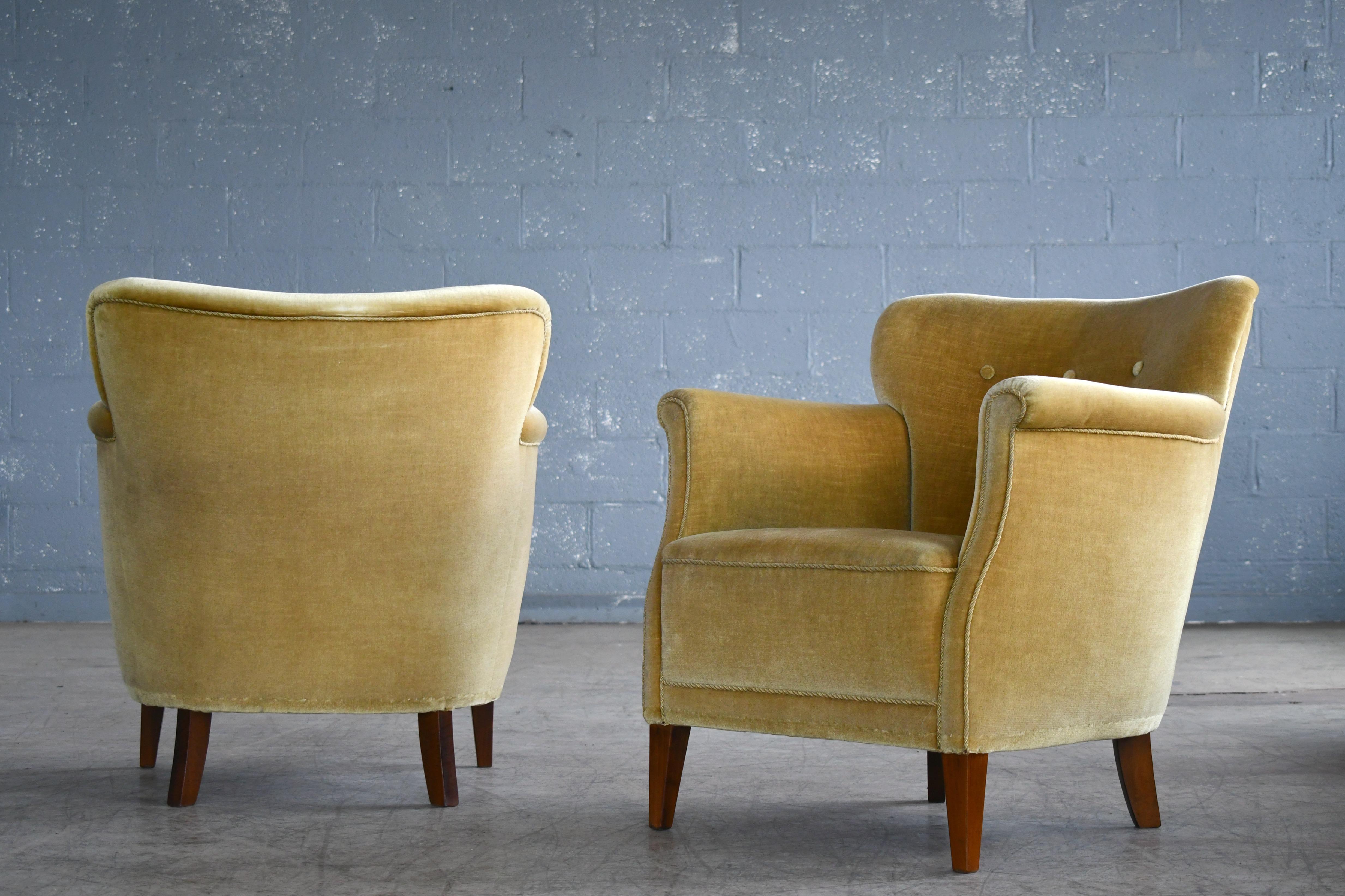 Pair of Small Scale Danish Lounge Chairs in Mohair, Denmark, 1950 1