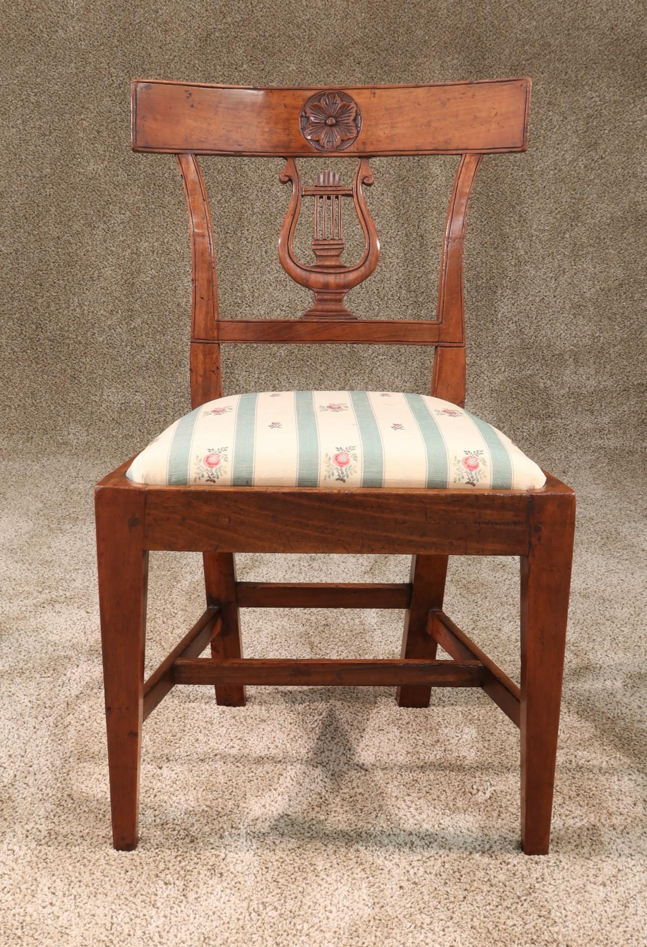 Pair of Small Scale French Fruitwood Side Chairs with Carving, circa 1850 In Good Condition For Sale In Barrington, IL