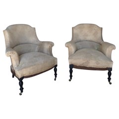 Pair of Small Scale French Napoleon III Armchairs in Muslin