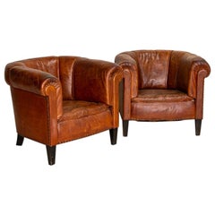 Pair of Small Scale Vintage Leather Club Chairs from England