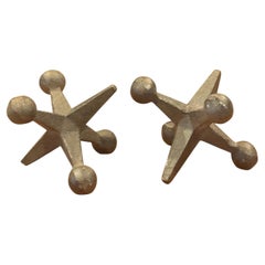 Pair of Small Sculptural Brass Jack / Jax Bookends in the Style of Bill Curry