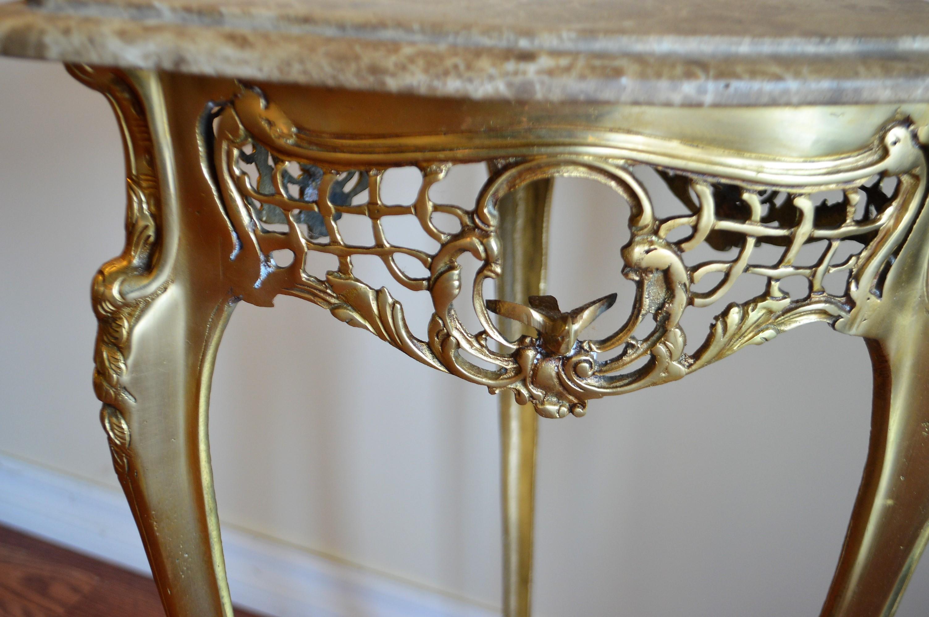 Louis XV Pair of Small Side Tables, Bronze Base, Highly Decorative, Lace, Birds, Marble