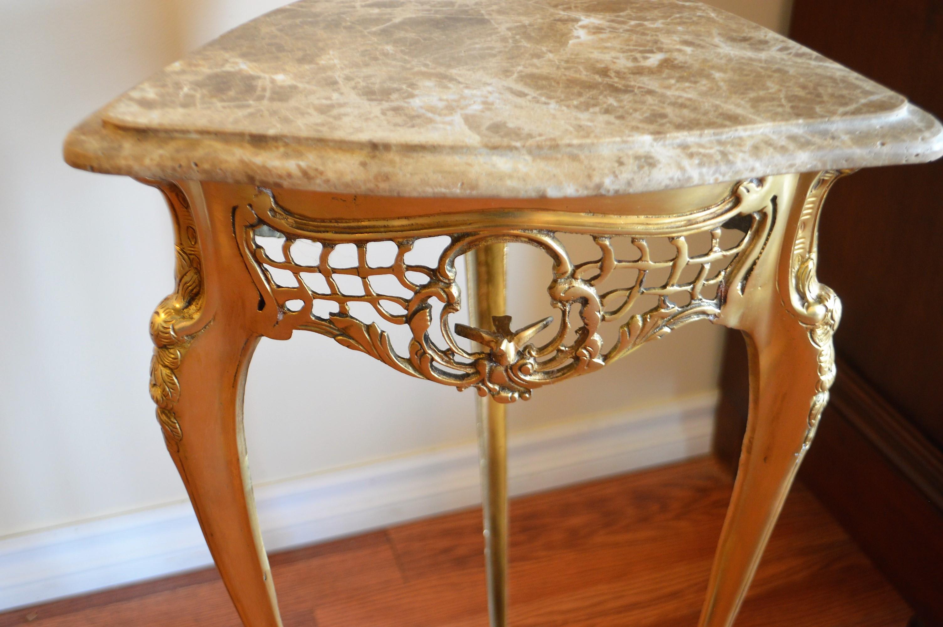 French Pair of Small Side Tables, Bronze Base, Highly Decorative, Lace, Birds, Marble
