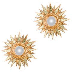 Pair of Small Silver Leaf Starburst Mirrors in the Manner of Line Vautrin