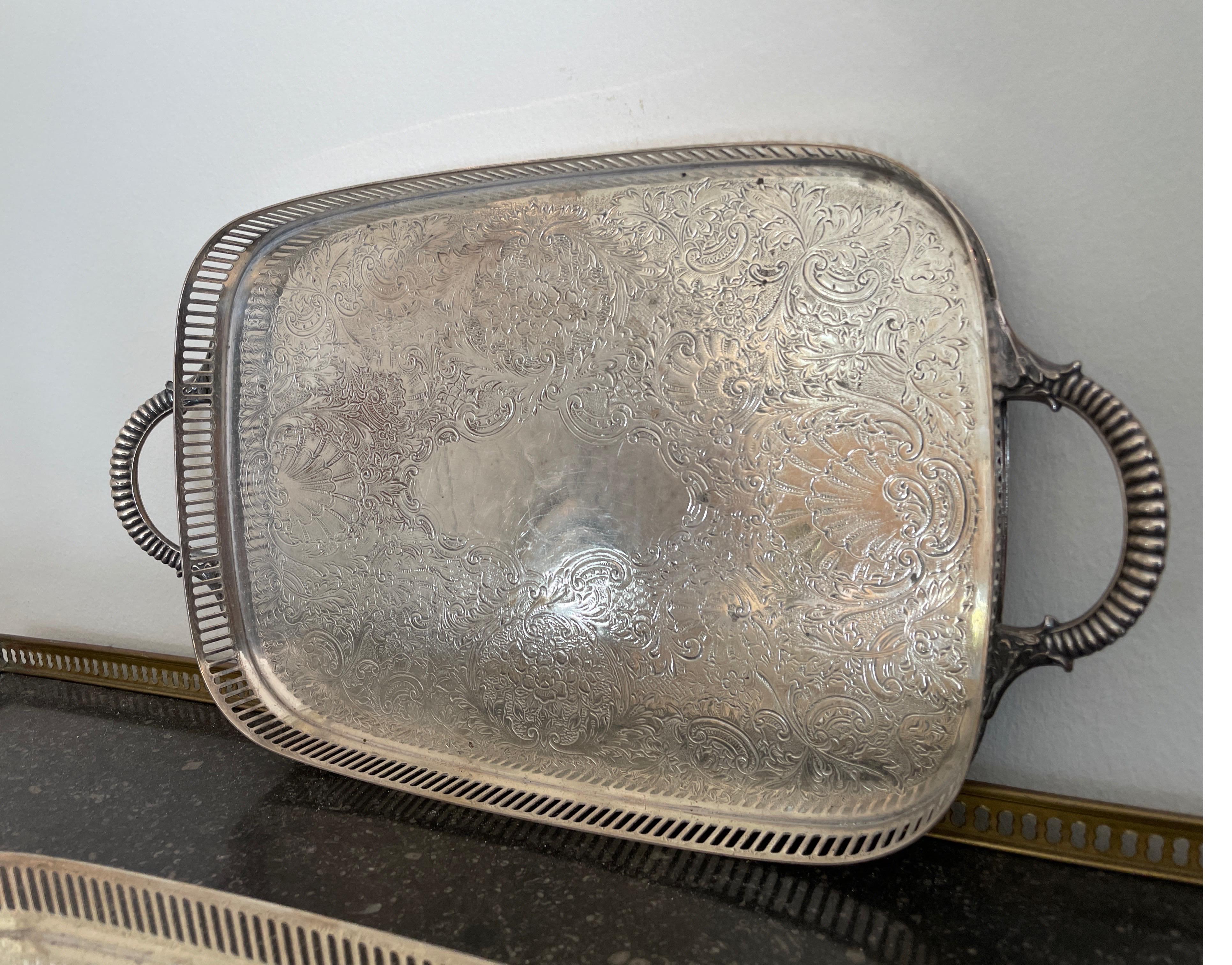 English Pair of Small Silver Plate Footed Gallery Trays