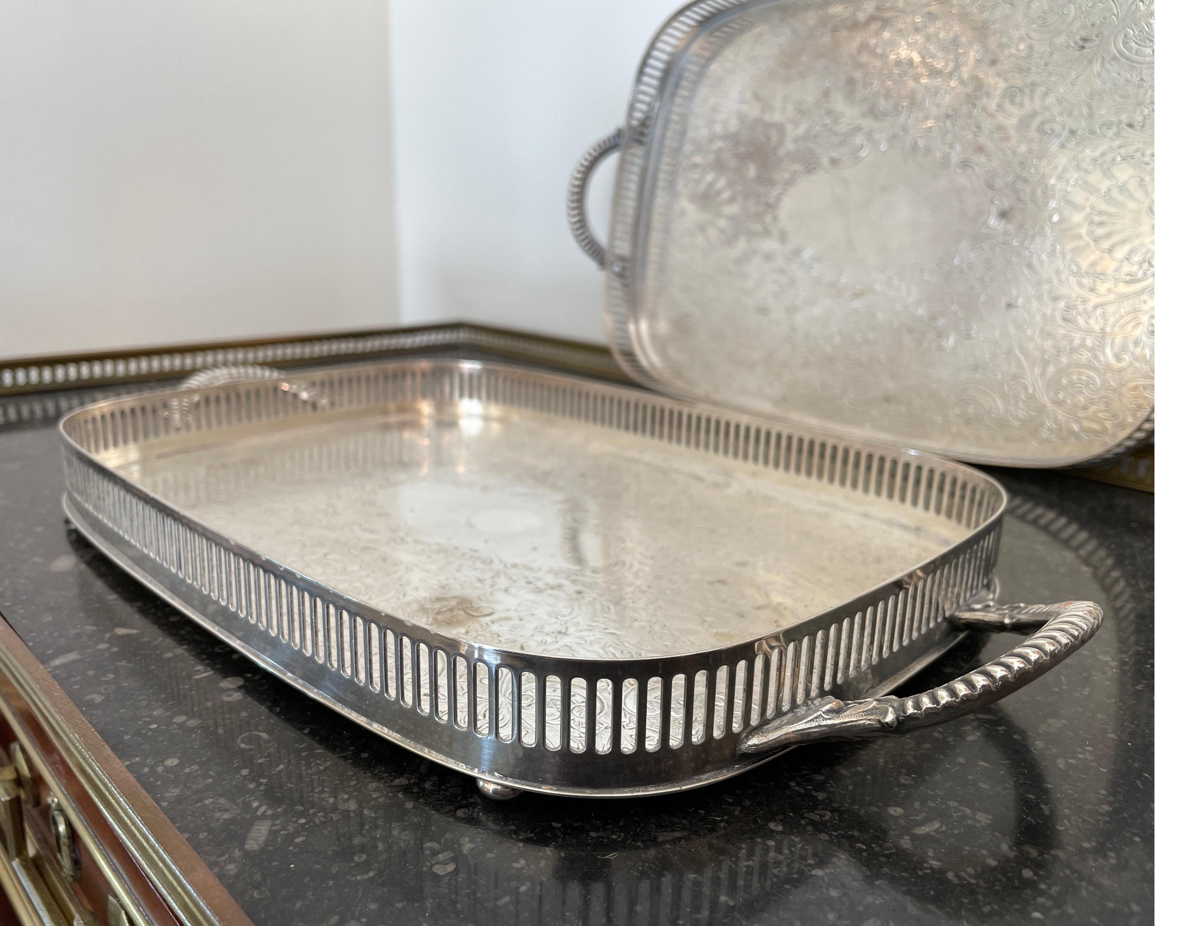 20th Century Pair of Small Silver Plate Footed Gallery Trays