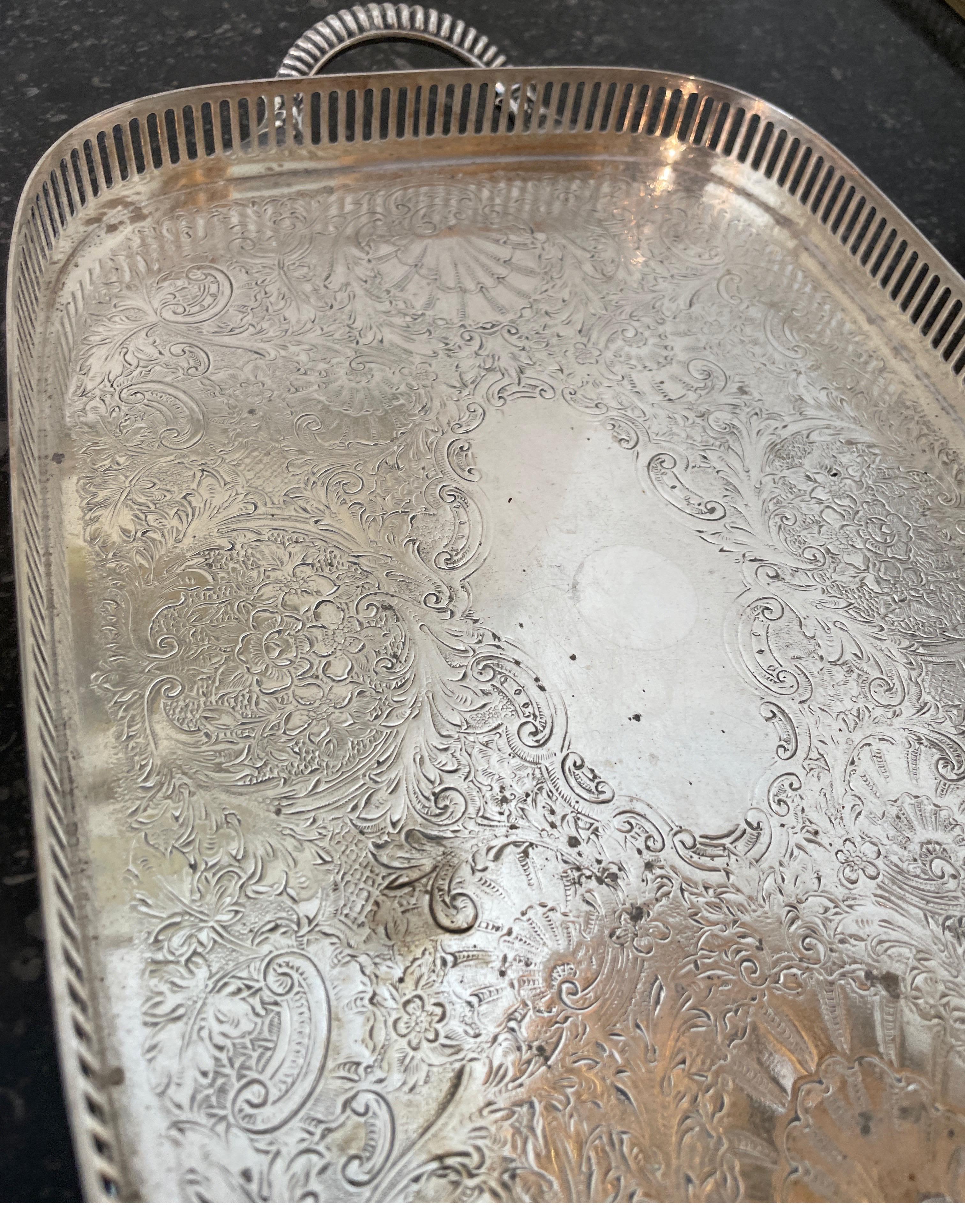 Pair of Small Silver Plate Footed Gallery Trays 2
