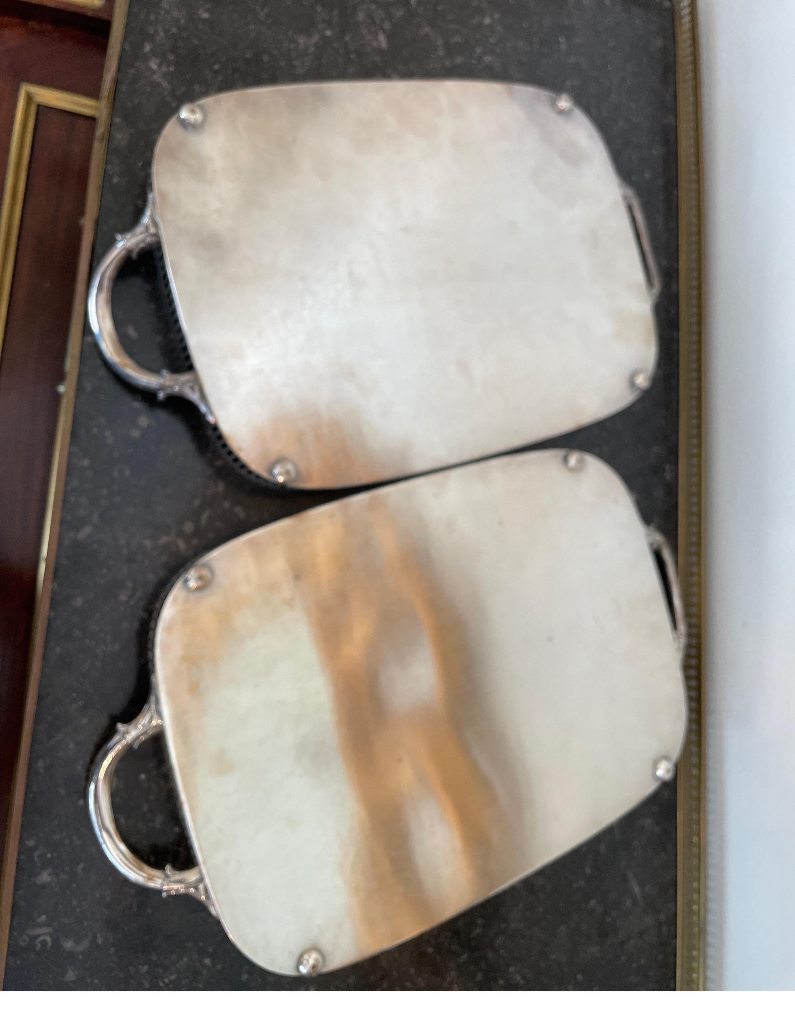 Pair of Small Silver Plate Footed Gallery Trays 4