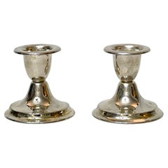 Vintage Pair of Small Silverplate Candle Holders in the Style of Georg Jensen