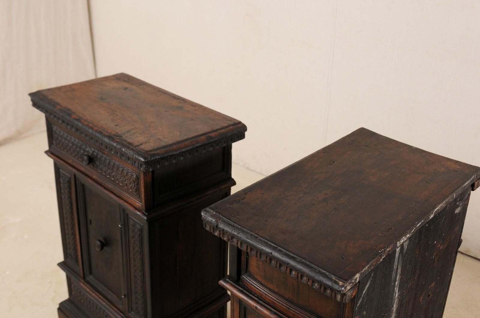 An Italian Pair of Small-Sized 18th C. Carved-Walnut Side Chests or Nightstands 4