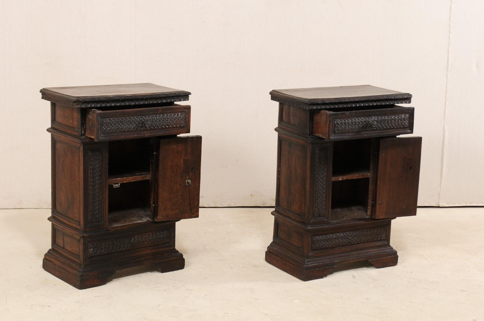 An Italian Pair of Small-Sized 18th C. Carved-Walnut Side Chests or Nightstands 5