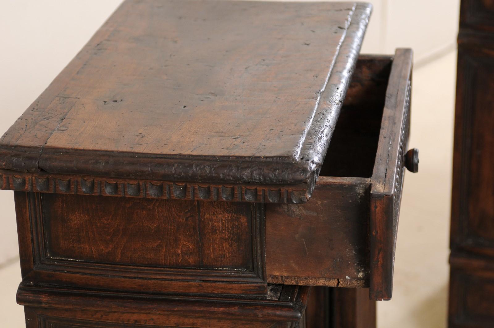 18th Century and Earlier An Italian Pair of Small-Sized 18th C. Carved-Walnut Side Chests or Nightstands