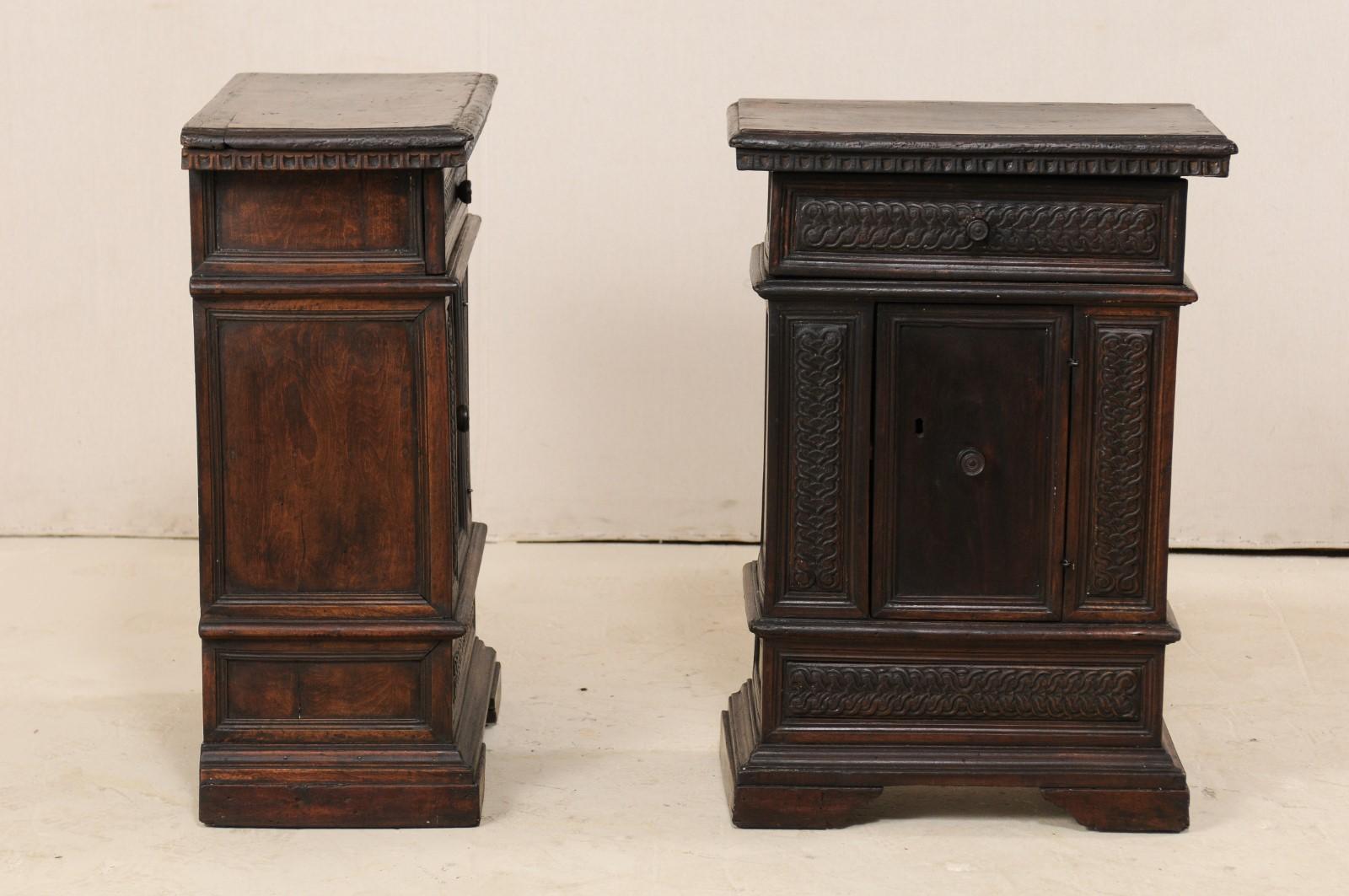 Wood An Italian Pair of Small-Sized 18th C. Carved-Walnut Side Chests or Nightstands