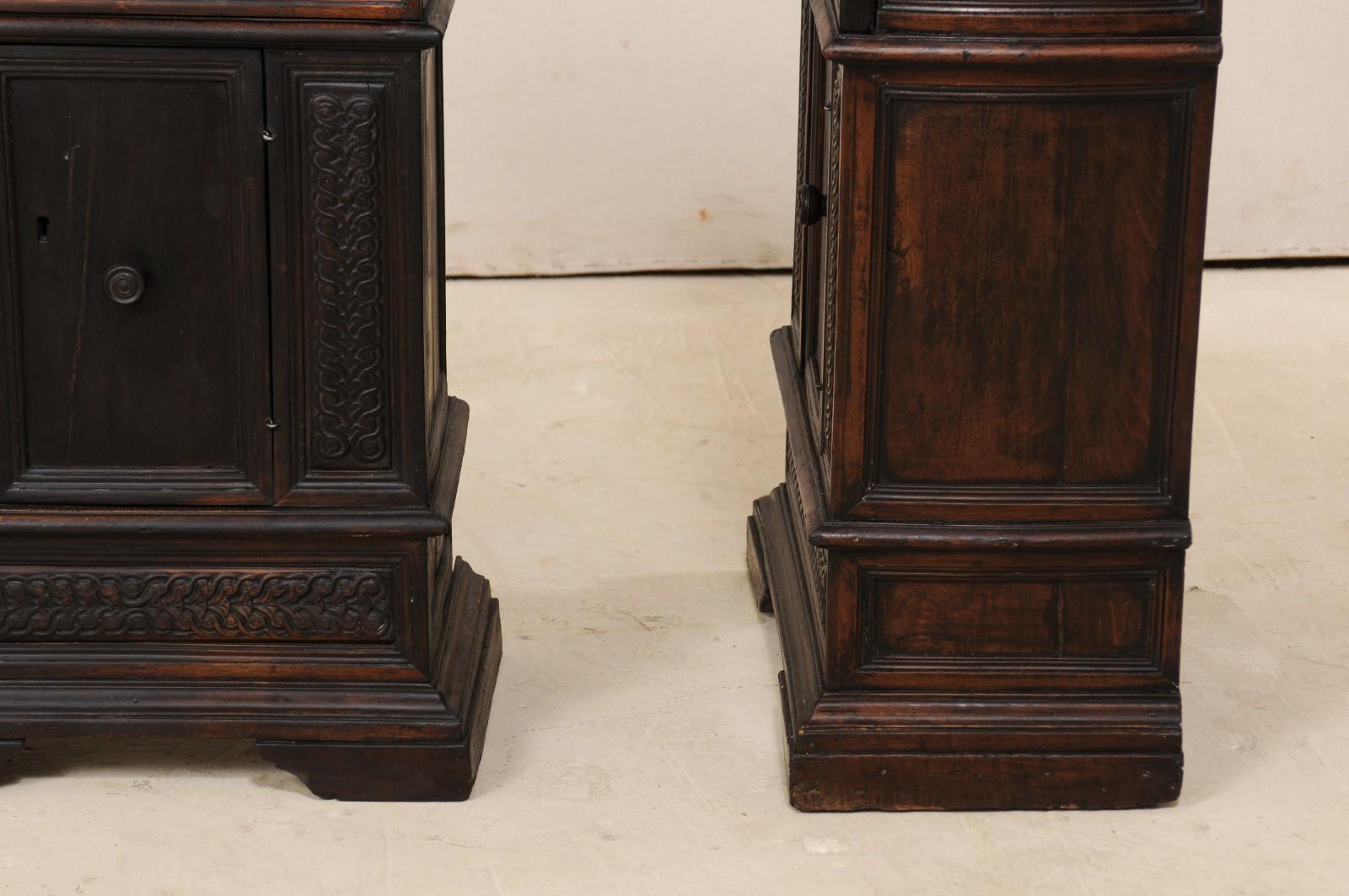 An Italian Pair of Small-Sized 18th C. Carved-Walnut Side Chests or Nightstands 3