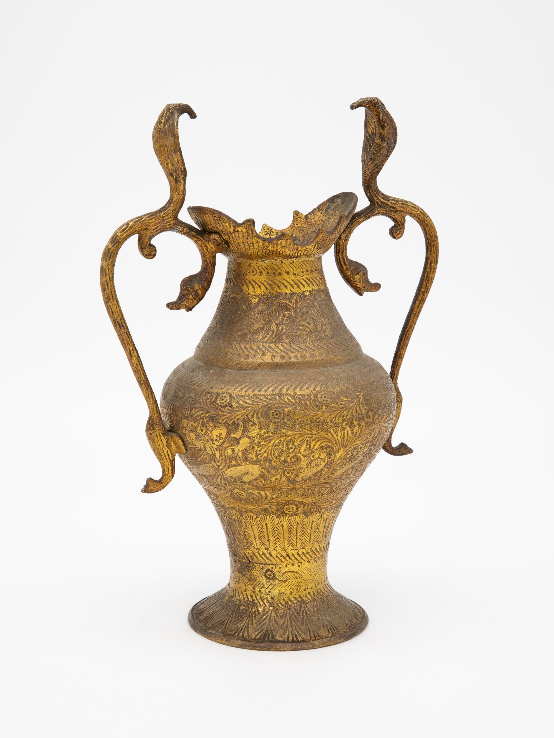 Brass Pair of Small Snake Vases