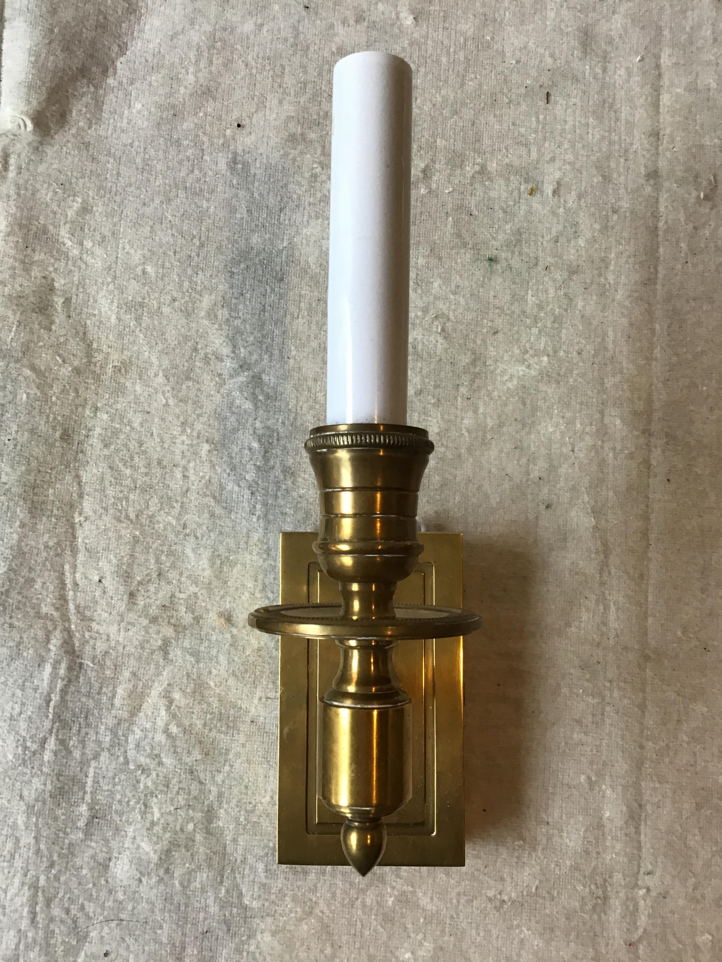 Pair of Small Solid Brass Sconces by the Urban Electric Company In Good Condition In Tarrytown, NY