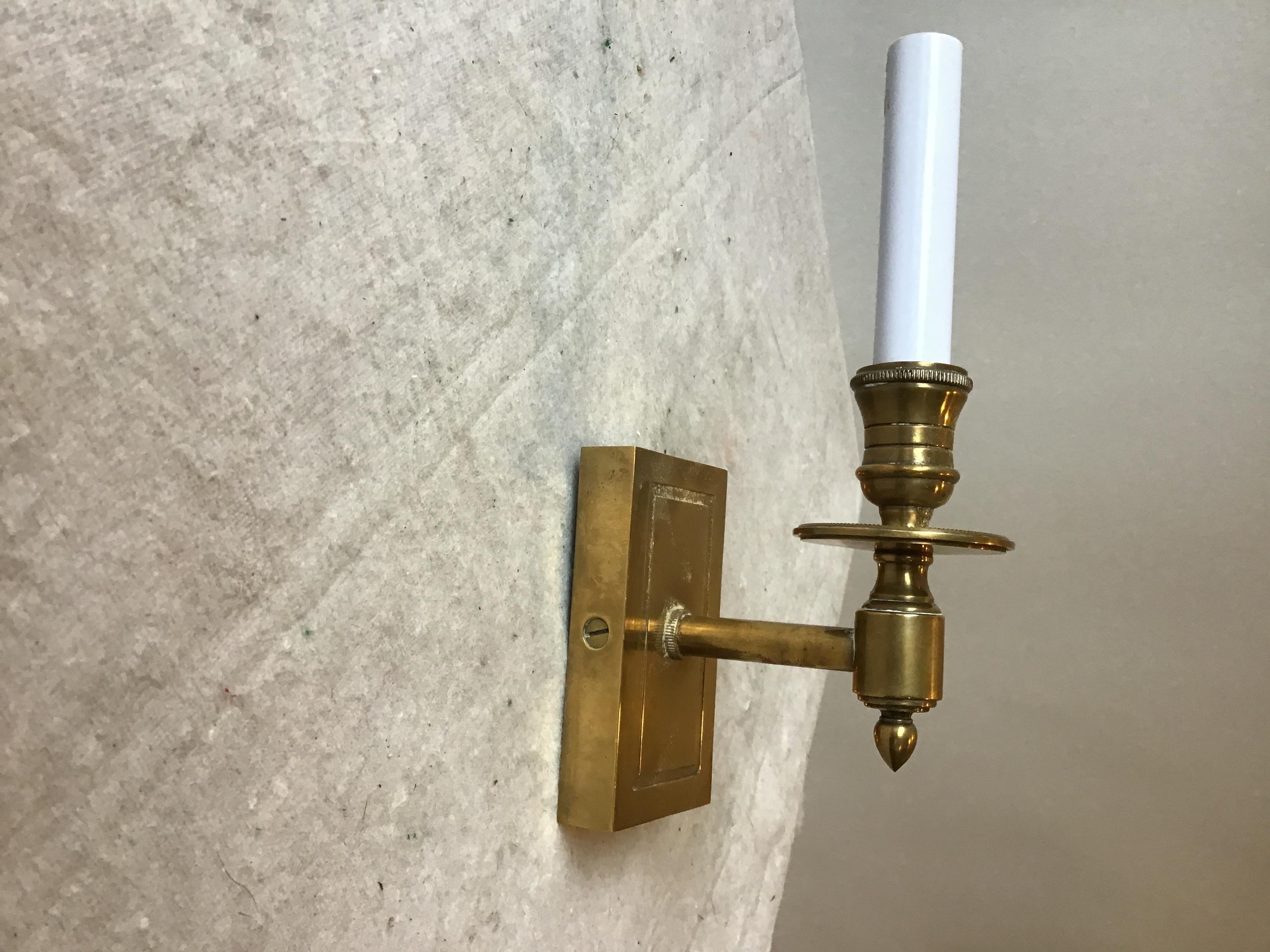 Contemporary Pair of Small Solid Brass Sconces by the Urban Electric Company