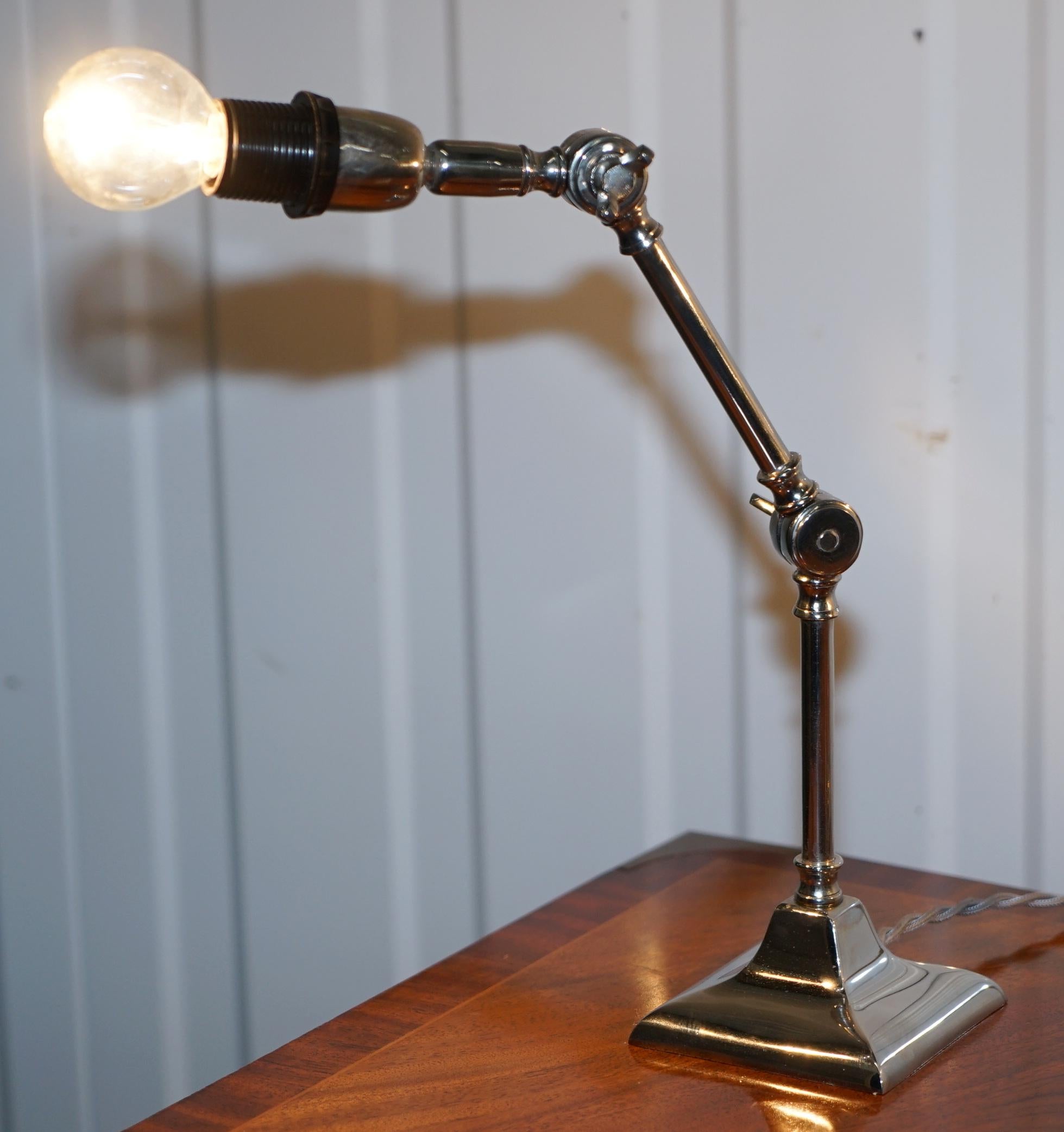 We are delighted to offer for sale this very cool pair of solid polished metal table lamps with two points of articulation 

A good looking pair, I have not seen all solid metal lamps before until this match of 6 or 7 arrived in the warehouse, I
