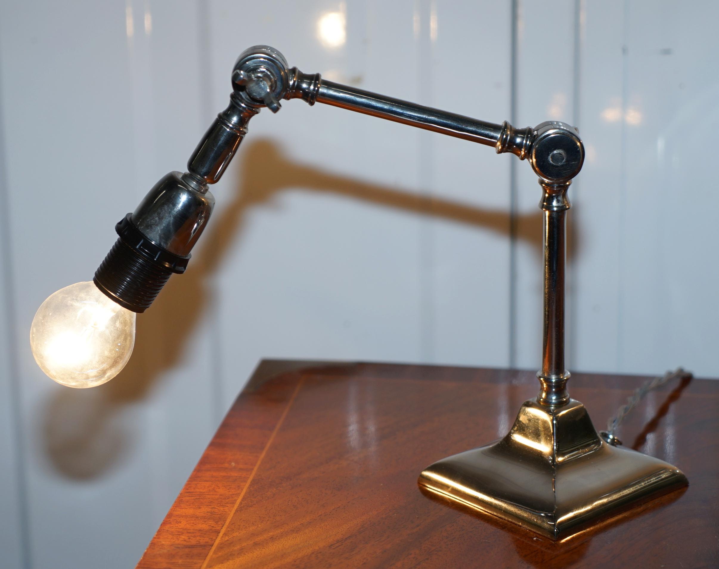 Modern Pair of Small Solid Polished Metal Table Lamps with Two Points of Articulation