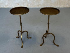 Pair of Small Spanish Gilt Iron Drinks Table with Curved Legs and Tripod Bases