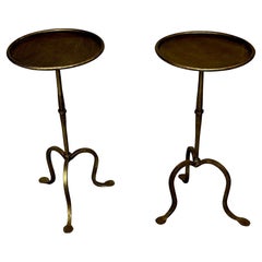 Pair of Small Spanish Gilt Iron Drinks Table with Curved Legs and Tripod Bases