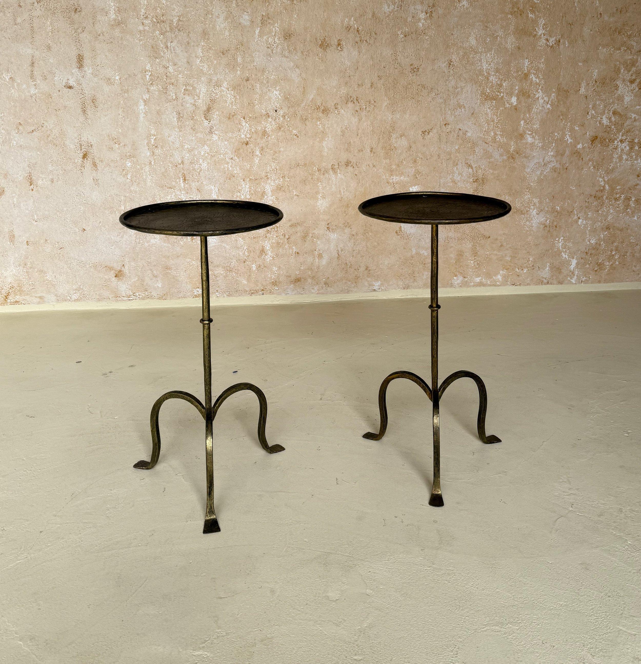 Pair of Small Spanish Gilt Iron Drinks Tables on Tripod Bases For Sale 11