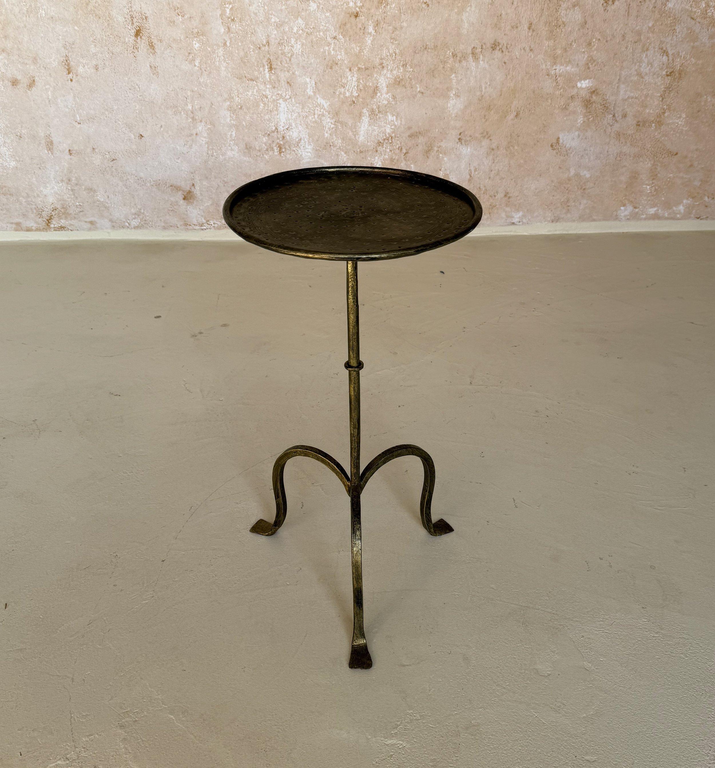 Pair of Small Spanish Gilt Iron Drinks Tables on Tripod Bases For Sale 1
