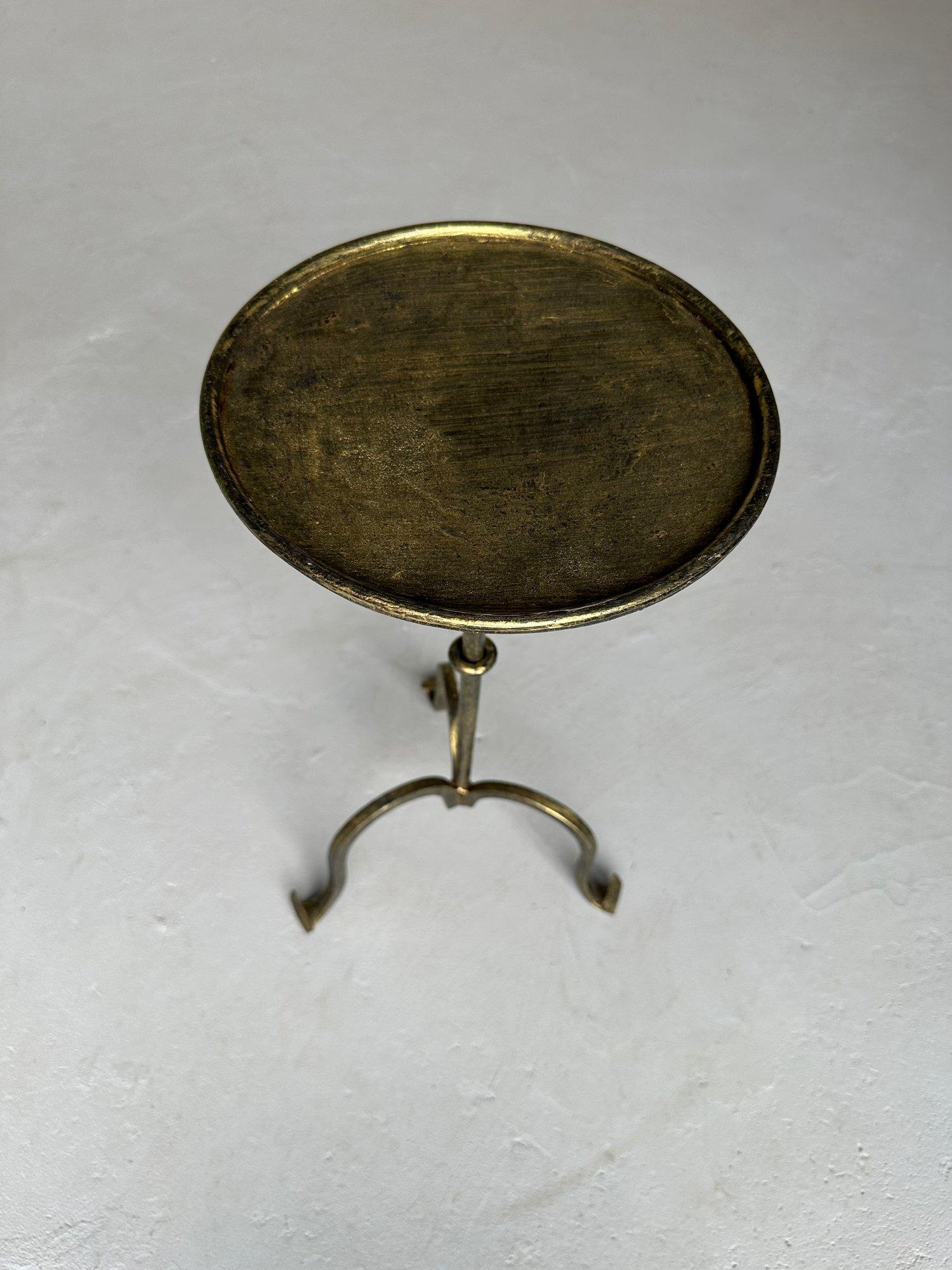 Contemporary Pair of Small Spanish Gilt Iron Drinks Tables with Scrolled Feet For Sale