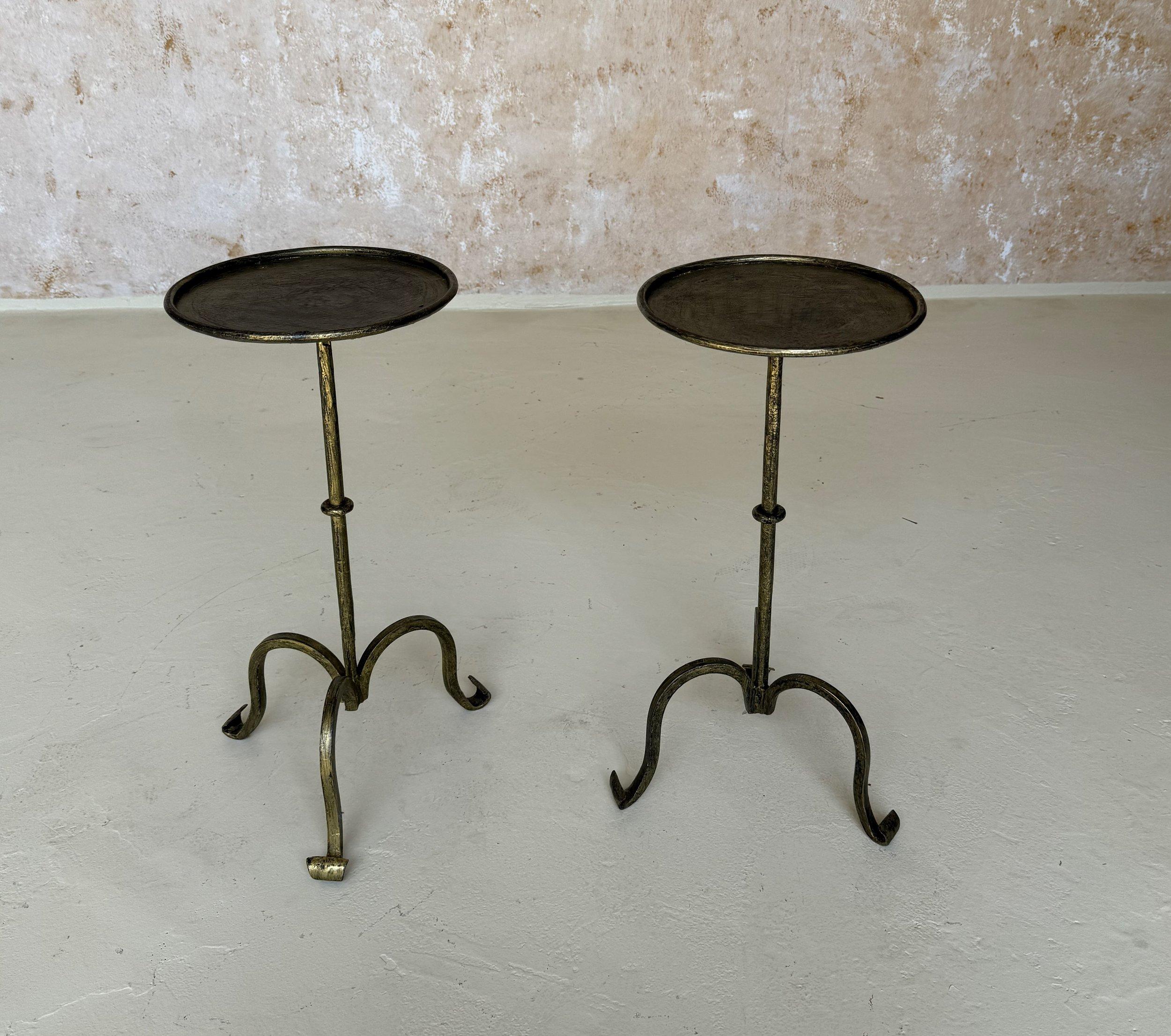 Pair of Small Spanish Gilt Iron Drinks Tables with Scrolled Feet For Sale 2