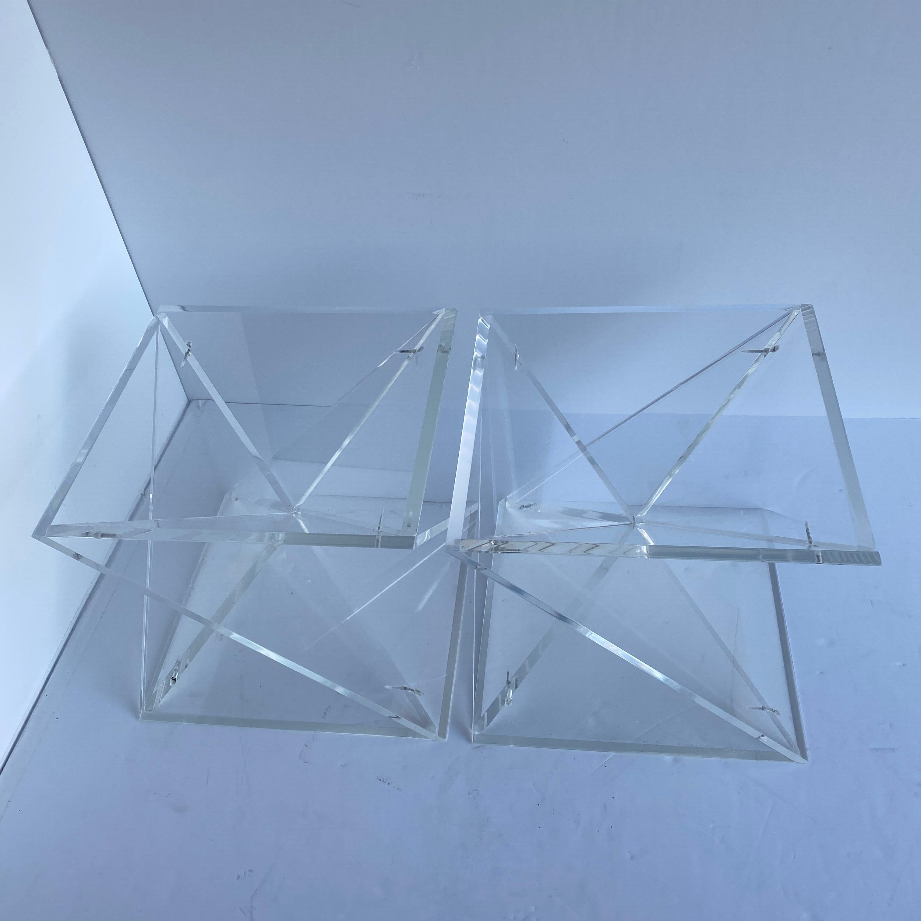 Pair of Small Square Mid-Century Modern Lucite Side Table Bases For Sale 4